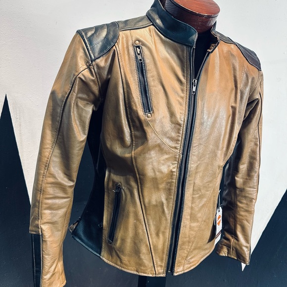 Harley-Davidson Riding Gear Vintage/NEW Brown and Black Leather Jacket - Picture 3 of 9